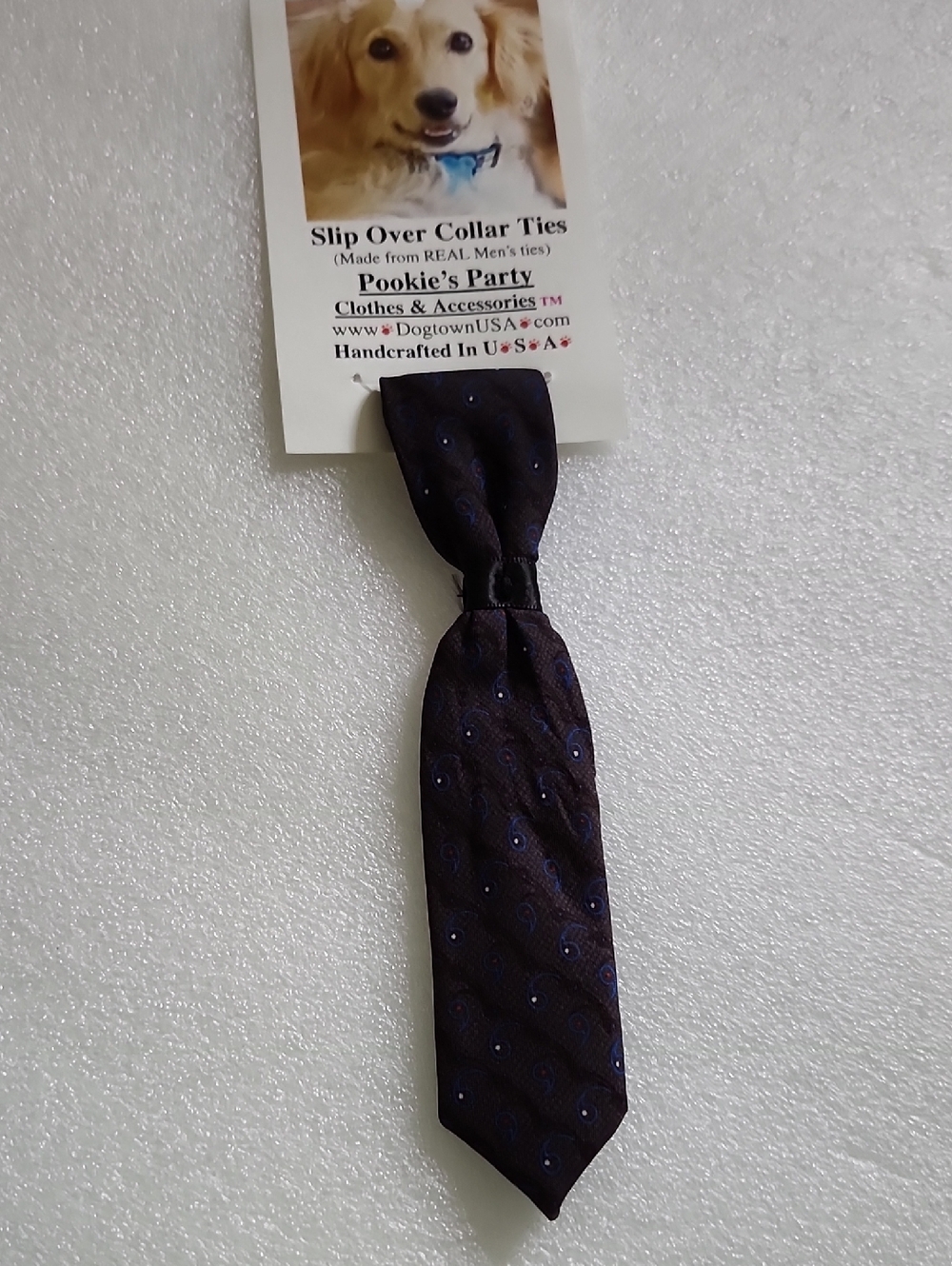 Hand Crafted Dark Brown Slip-Over Dog Collar Tie with Blue Accents